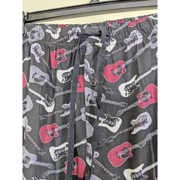 Mens L Sleep Lounge Pant All Over Guitar Print Cotton Stretch Waist Drawstring - Picture 3 of 6